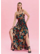 Thin Strap Waist Tie Petrol Floral Dress 4550